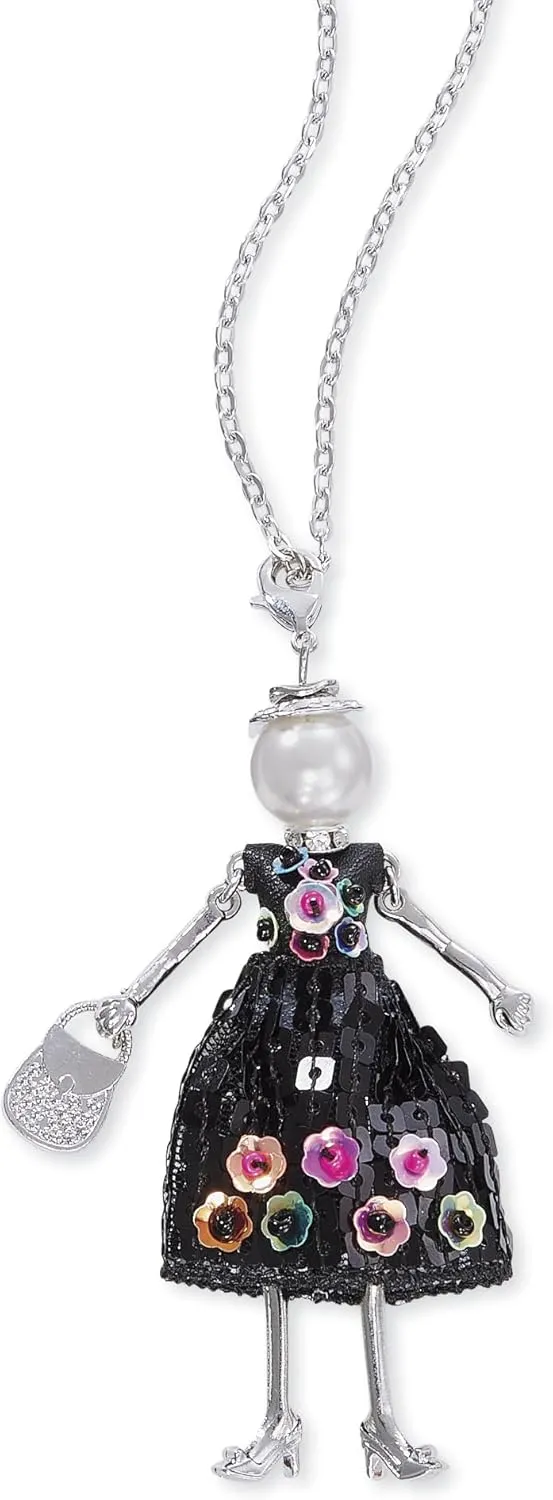 Charming Lady Doll Necklace, French Paris Dress Pendant, Fun Unique Jewelry Gift for Women