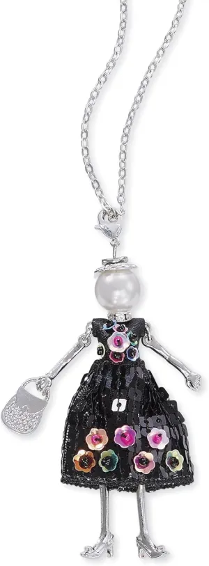 Charming Lady Doll Necklace, French Paris Dress Pendant, Fun Unique Jewelry Gift for Women