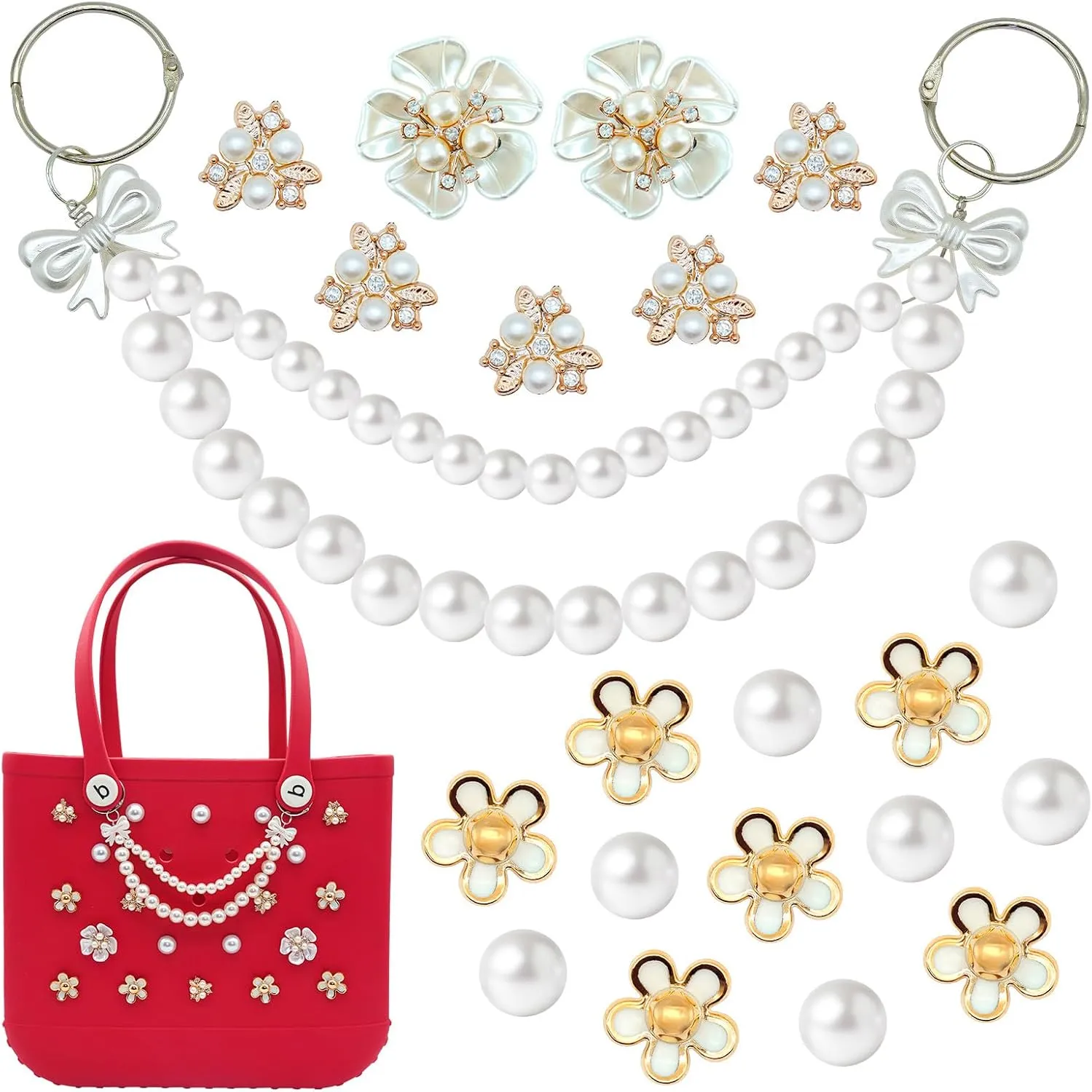Charms for Bogg Bag, Flower & Pearl Accessories for Women