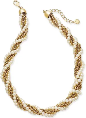 Charter Club Gold-Tone Imitation Pearl and Chain Twist Collar Necklace, 18"   2" extender