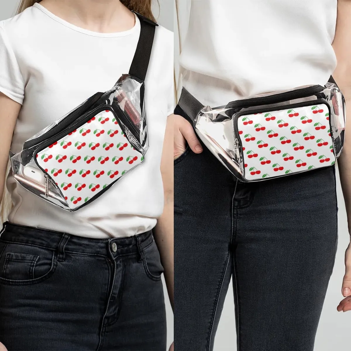 Cherry Minimalism Clear Fanny Pack Stadium Approved Clear Crossbody Belt Bag for Women Men Transparent Waist Bag with Adjustable Strap for Concerts Sports Events Travel