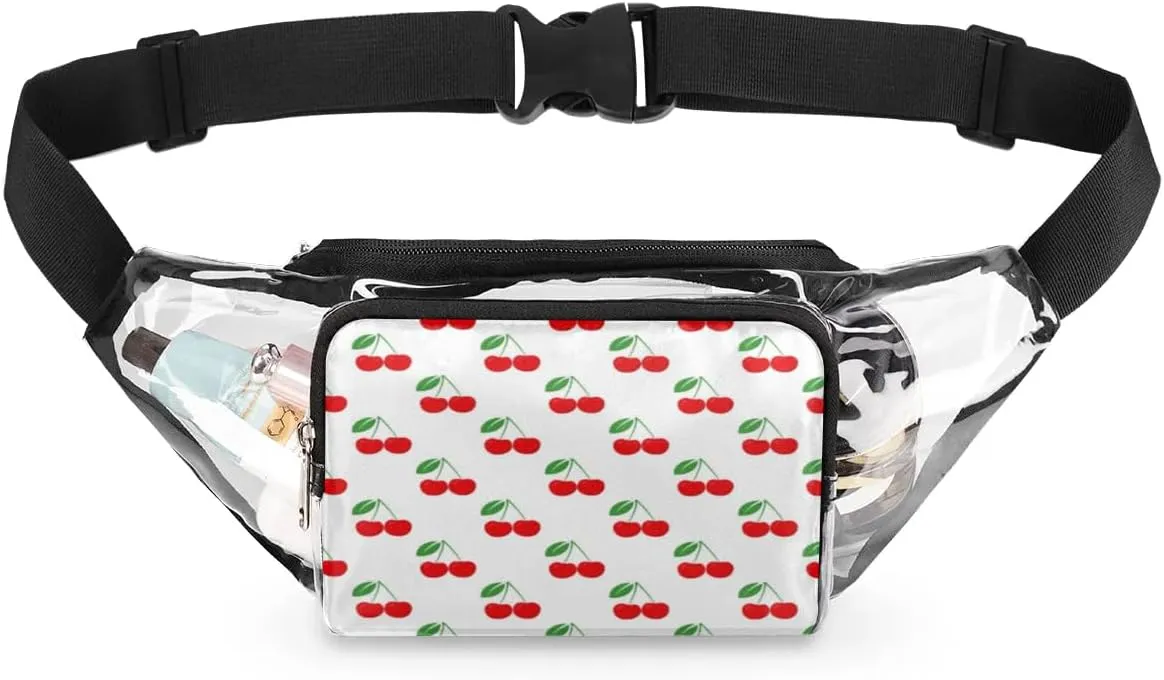 Cherry Minimalism Clear Fanny Pack Stadium Approved Clear Crossbody Belt Bag for Women Men Transparent Waist Bag with Adjustable Strap for Concerts Sports Events Travel