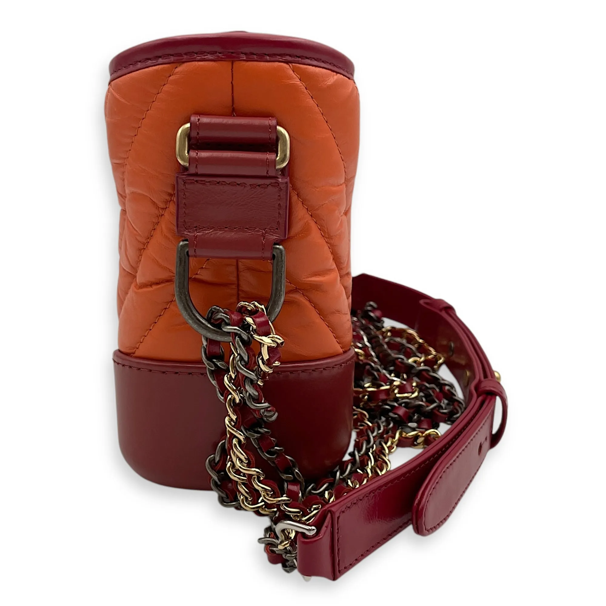 Chevron Gabrielle Small Red, Orange Crossbody Bag in Distressed Leather, 3-Tone hardware