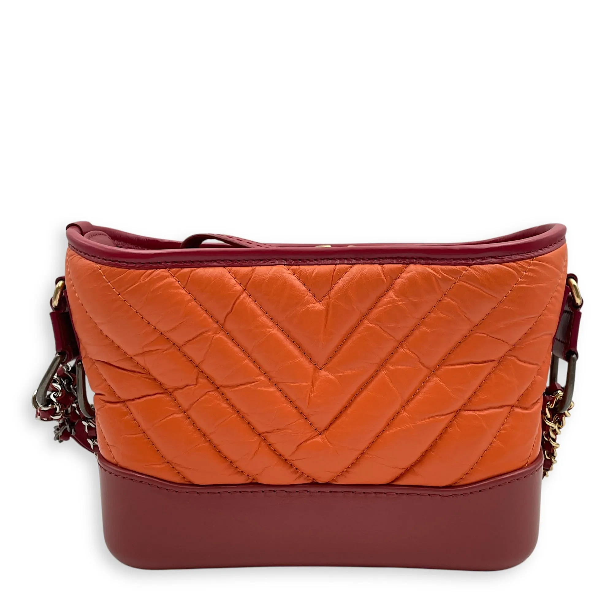 Chevron Gabrielle Small Red, Orange Crossbody Bag in Distressed Leather, 3-Tone hardware