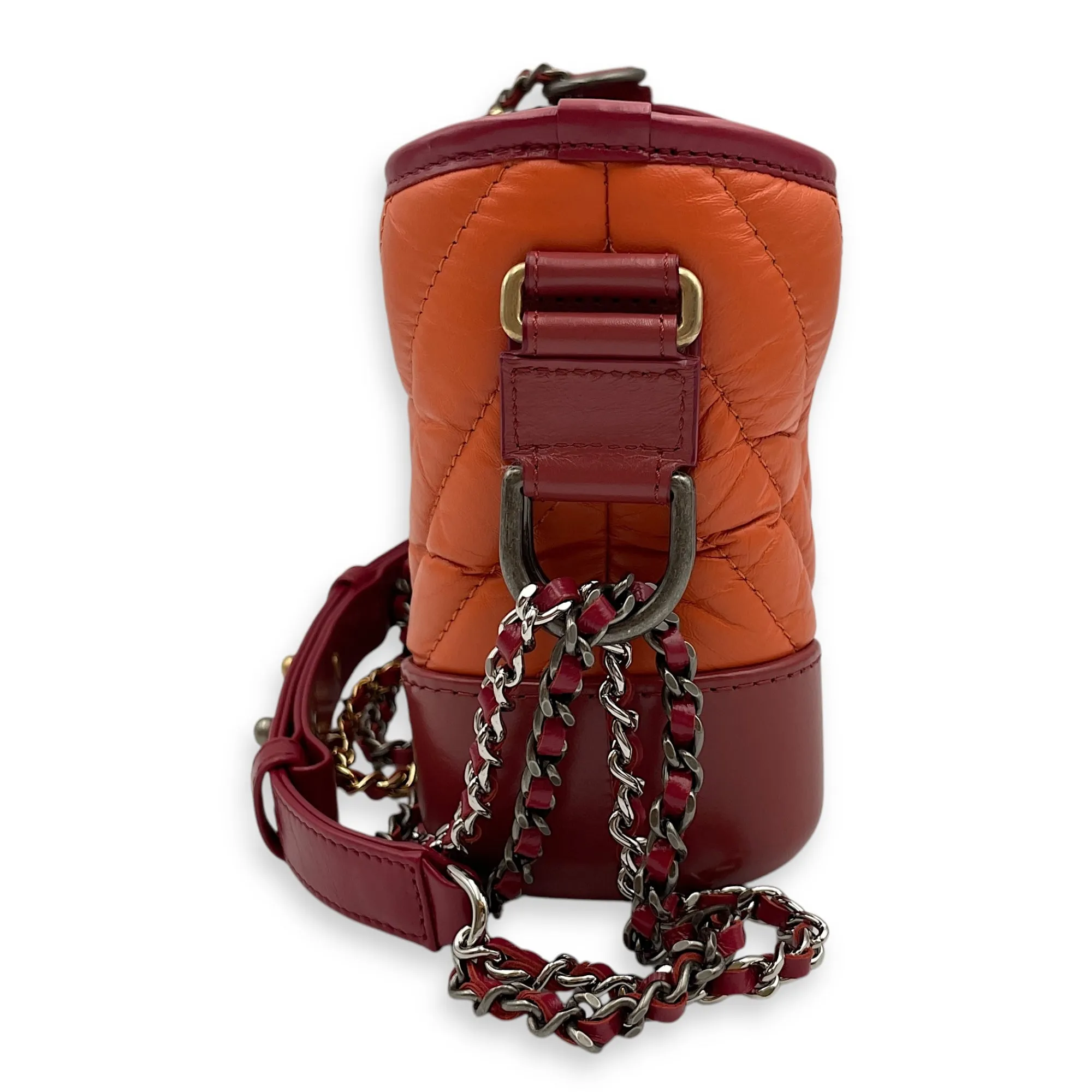 Chevron Gabrielle Small Red, Orange Crossbody Bag in Distressed Leather, 3-Tone hardware