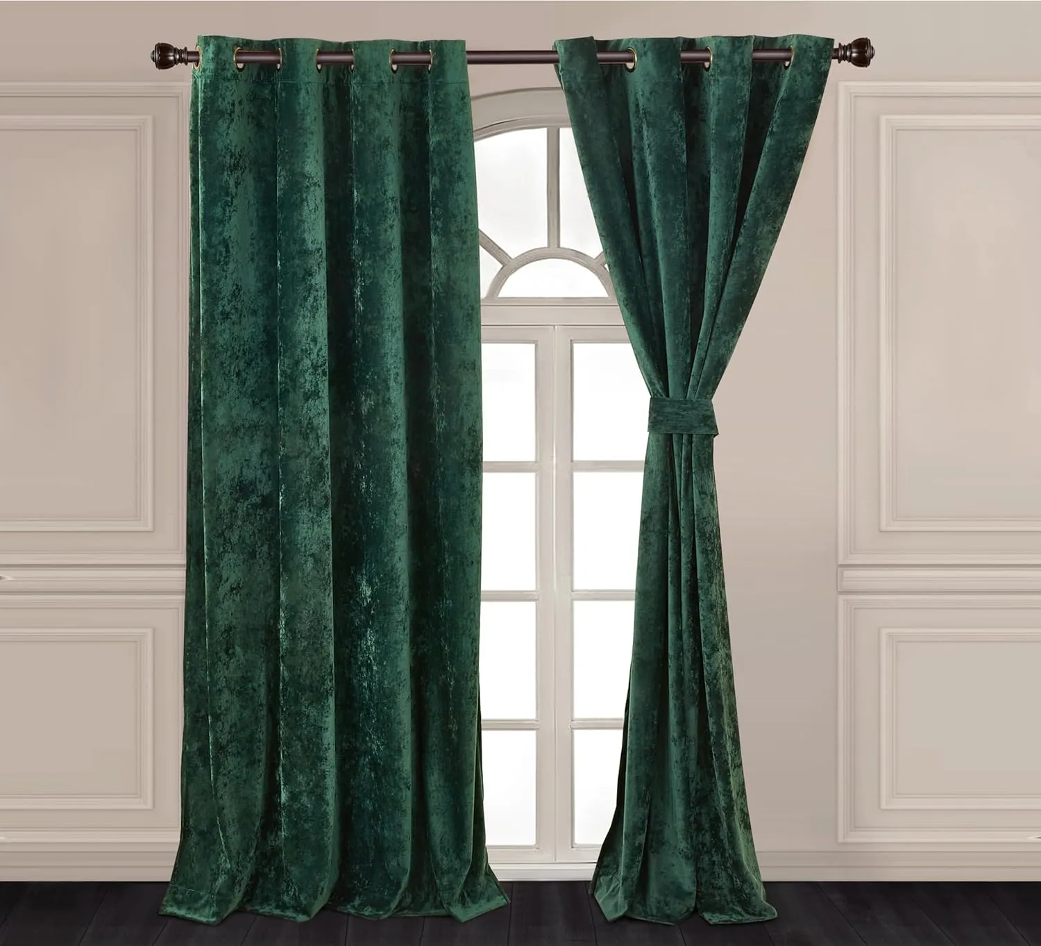 Chezmoi Collection Lux Forest Green Crushed Velvet Curtains, 2 Panel Set, Room Darkening Distressed Velvet Grommet Top Curtain, 50" W x 96" L for Living Room Bedroom Window Drapes