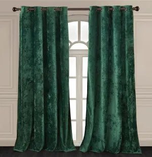 Chezmoi Collection Lux Forest Green Crushed Velvet Curtains, 2 Panel Set, Room Darkening Distressed Velvet Grommet Top Curtain, 50" W x 96" L for Living Room Bedroom Window Drapes