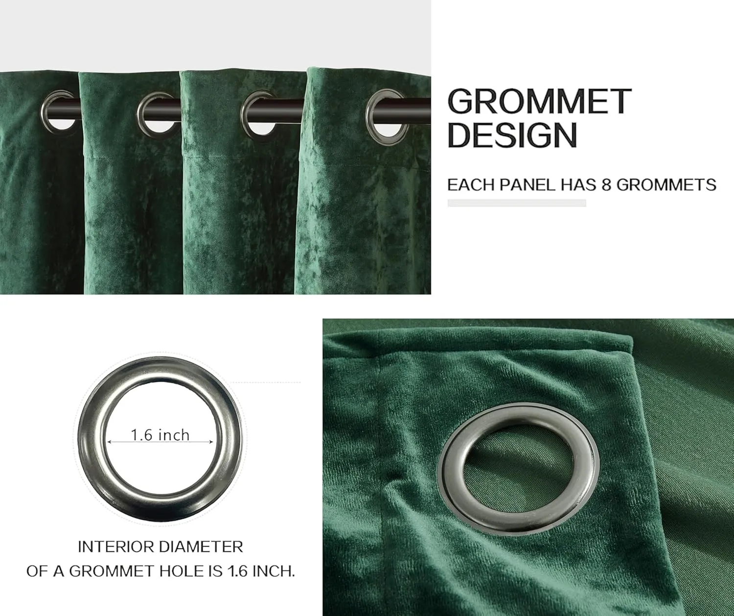 Chezmoi Collection Lux Forest Green Crushed Velvet Curtains, 2 Panel Set, Room Darkening Distressed Velvet Grommet Top Curtain, 50" W x 96" L for Living Room Bedroom Window Drapes