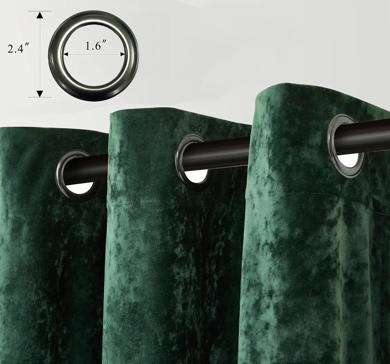 Chezmoi Collection Lux Forest Green Crushed Velvet Curtains, 2 Panel Set, Room Darkening Distressed Velvet Grommet Top Curtain, 50" W x 96" L for Living Room Bedroom Window Drapes