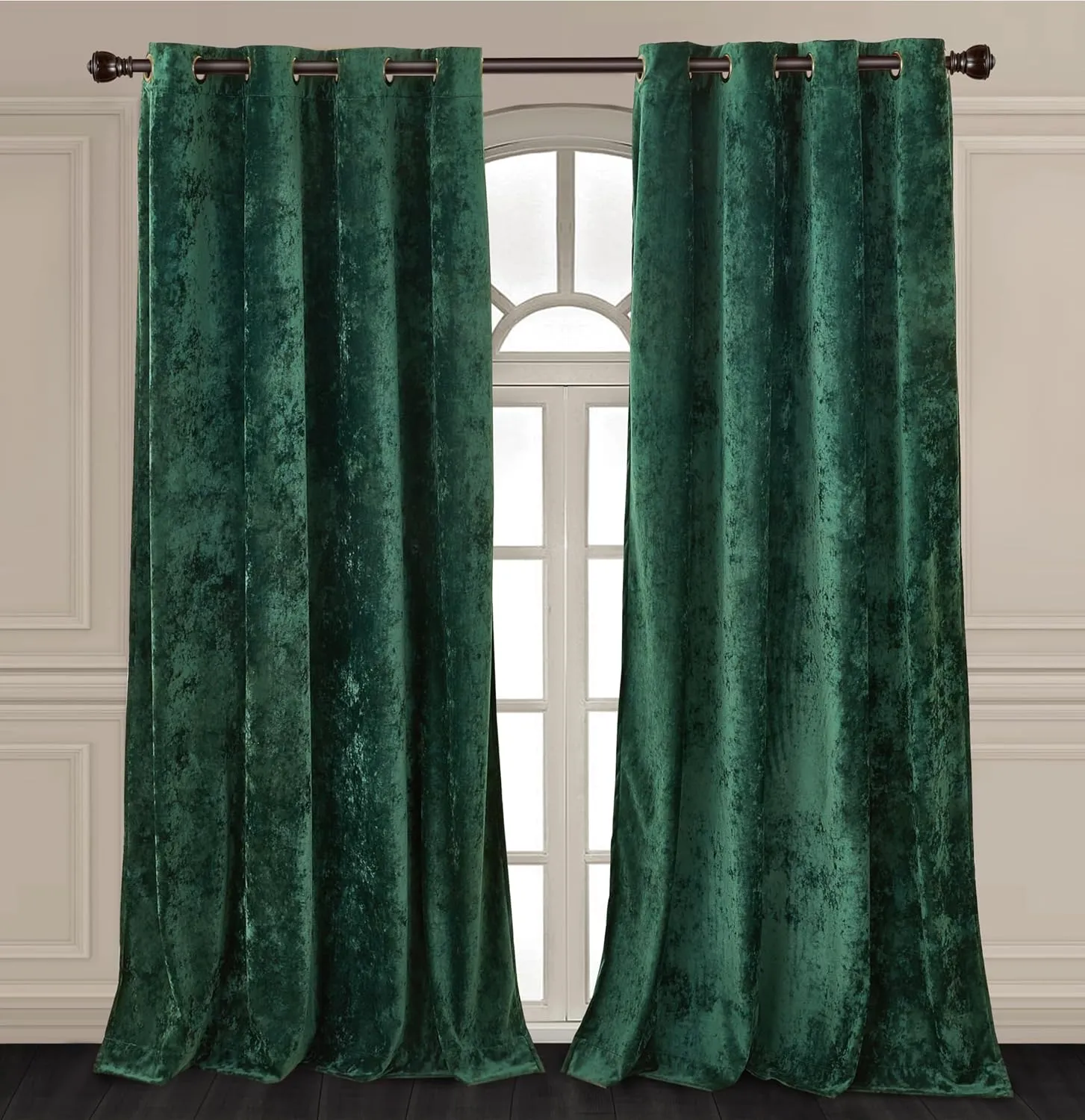 Chezmoi Collection Lux Forest Green Crushed Velvet Curtains, 2 Panel Set, Room Darkening Distressed Velvet Grommet Top Curtain, 50" W x 96" L for Living Room Bedroom Window Drapes