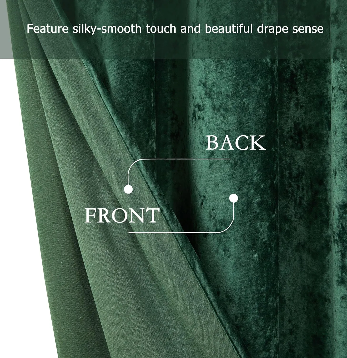 Chezmoi Collection Lux Forest Green Crushed Velvet Curtains, 2 Panel Set, Room Darkening Distressed Velvet Grommet Top Curtain, 50" W x 96" L for Living Room Bedroom Window Drapes