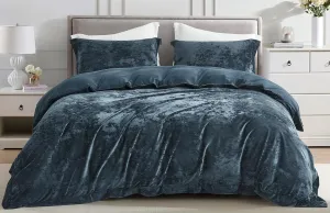 Chezmoi Collection Piers 3-Piece Storm Blue Distressed Velvet Duvet Cover Set Queen Size with Button Closure and 8 Corner Ties, Soft Washed Microfiber Reverse Comforter Cover