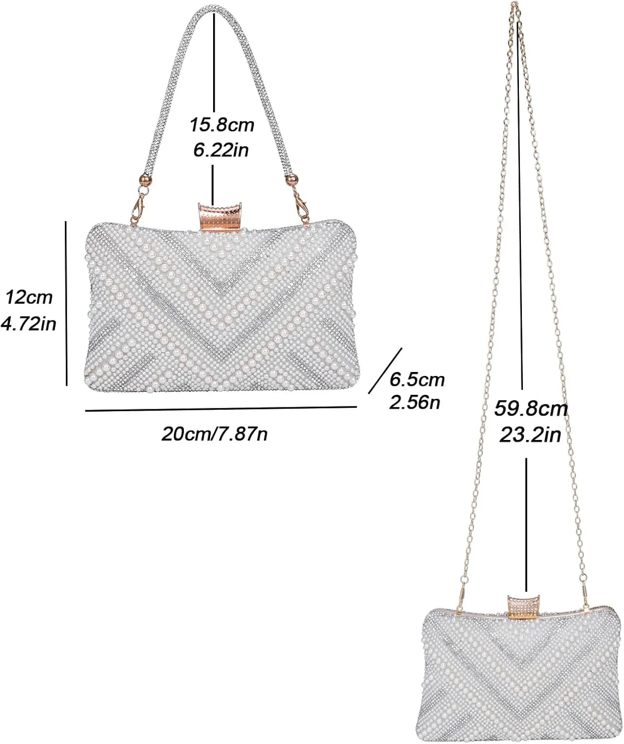 CHIC DIARY Women Pearl Evening Purse Party Clutch Bag with Sparking Rhinestone Handbag for Prom Wedding