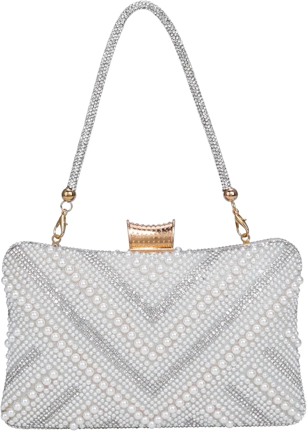 CHIC DIARY Women Pearl Evening Purse Party Clutch Bag with Sparking Rhinestone Handbag for Prom Wedding