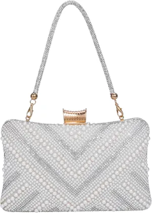 CHIC DIARY Women Pearl Evening Purse Party Clutch Bag with Sparking Rhinestone Handbag for Prom Wedding