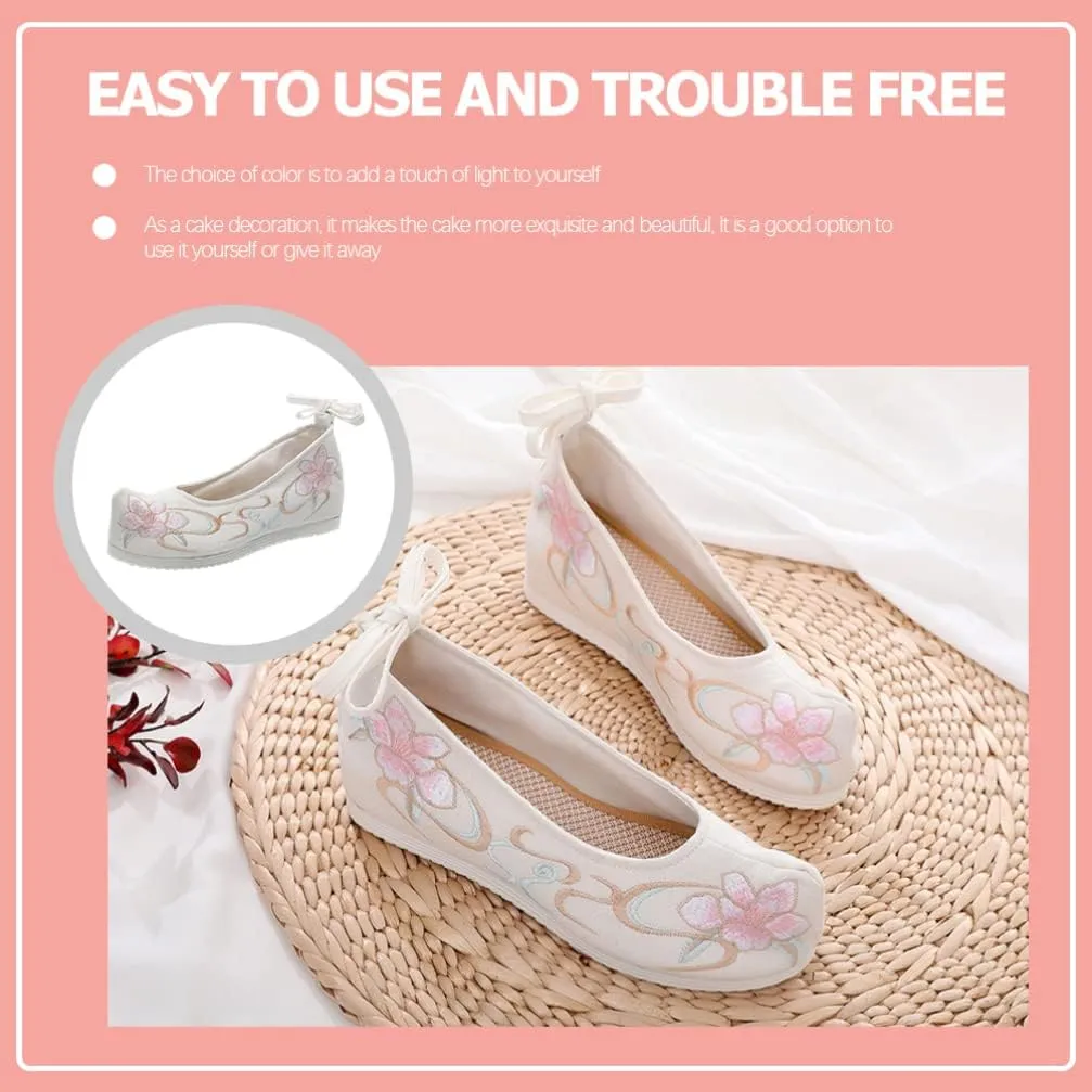 Chinese Ancient Embroidered Hanfu Shoes: 1 Pair Chinese Style Shoes Cloth Vintage Embroidery Mary Lace- up Shoes for Ladies Girls