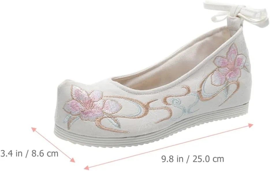 Chinese Ancient Embroidered Hanfu Shoes: 1 Pair Chinese Style Shoes Cloth Vintage Embroidery Mary Lace- up Shoes for Ladies Girls