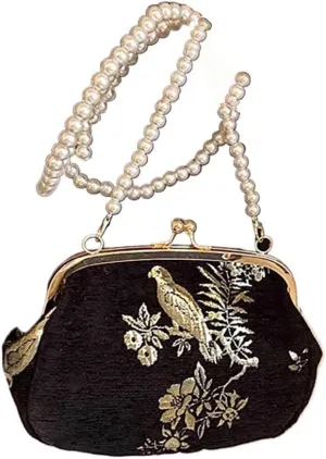 Chinese women's pearl retro handbag, embroidered chain diagonal handbag, wallet cross bag, banquet and wedding