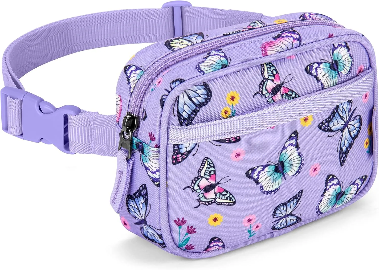 Choco Mocha Toddler Fanny Pack for Girls Kids Fanny Pack 2-4 Years Old Toddler Belt Bag Little Girls Waist Pack, Butterfly Purple