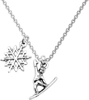 CHOORO Snowboarder Gift Snowboard and Snowflake Pendant Snowboarding Necklace Snowboarder Team Gift