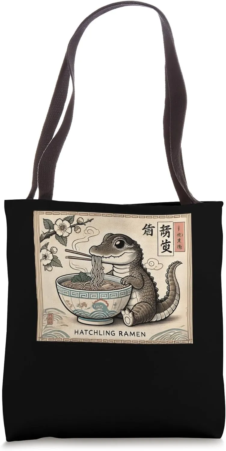 Classic Japanese Art Wildlife Hatchling Crocodile Ramen Tote Bag