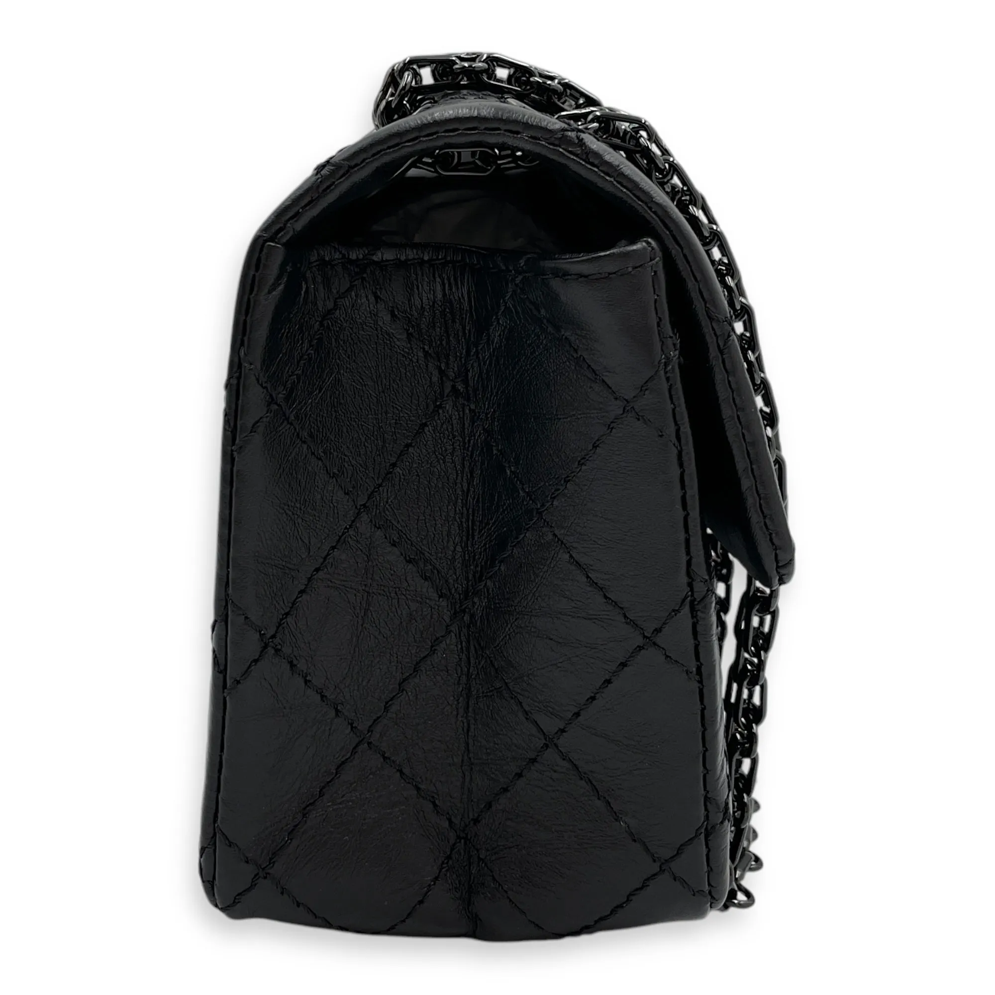 Classic Reissue 2.55 Mini SoBlack Shoulder Bag in Distressed Leather, Gunmetal hardware