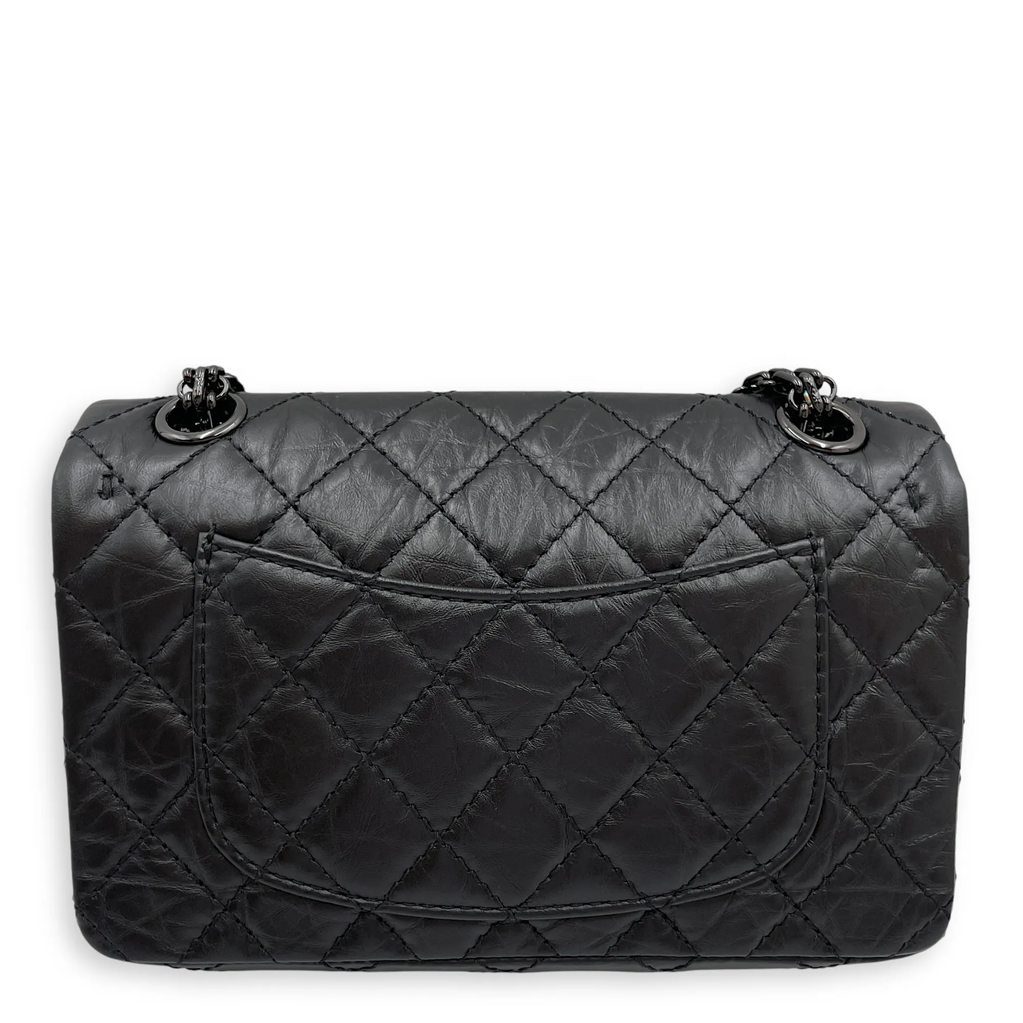 Classic Reissue 2.55 Mini SoBlack Shoulder Bag in Distressed Leather, Gunmetal hardware