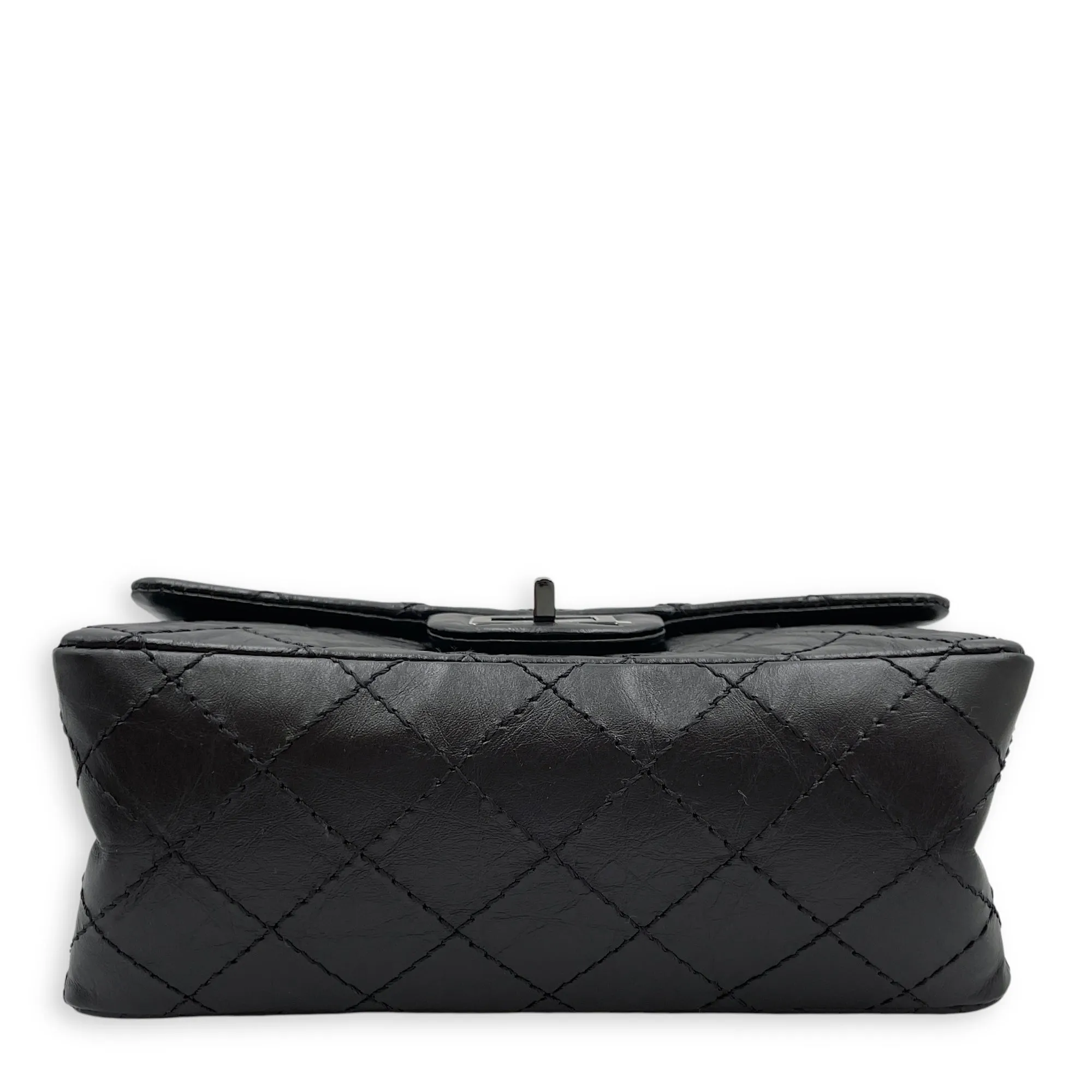 Classic Reissue 2.55 Mini SoBlack Shoulder Bag in Distressed Leather, Gunmetal hardware