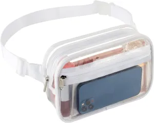 Clear Fanny Pack for Stadium Events - Waterproof Clear Bag for Women Men | Lightweight Waist Pack for Concerts, Sports Games & Travel | Stadium Approved Transparent Belt Bag (White)