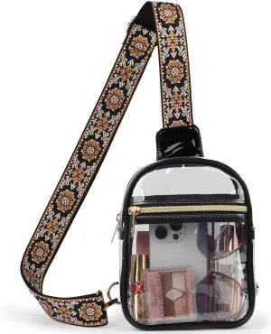Clear Sling Bag - Stadium Approved Fanny Pack for Women & Men - Transparent Crossbody Bag with Adjustable Guitar Straps for Sports, Beach, Events, Concerts, Festivals