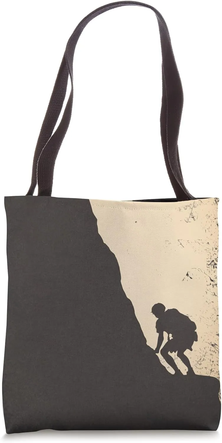 Climber silhouette resting on ledge vintage climb distressed Tote Bag
