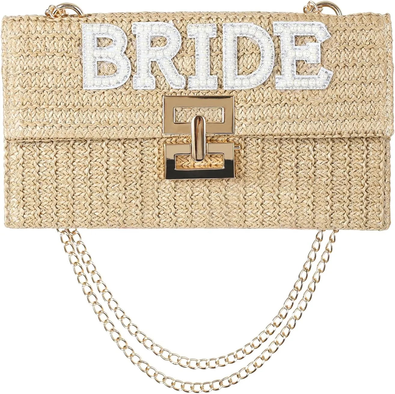 clothmile Bride Purse, Bride Clutch Bag, Diamond Glitter Prom Purse, Women Handbag, Pearl Bag for Bridal Wedding Party Gift