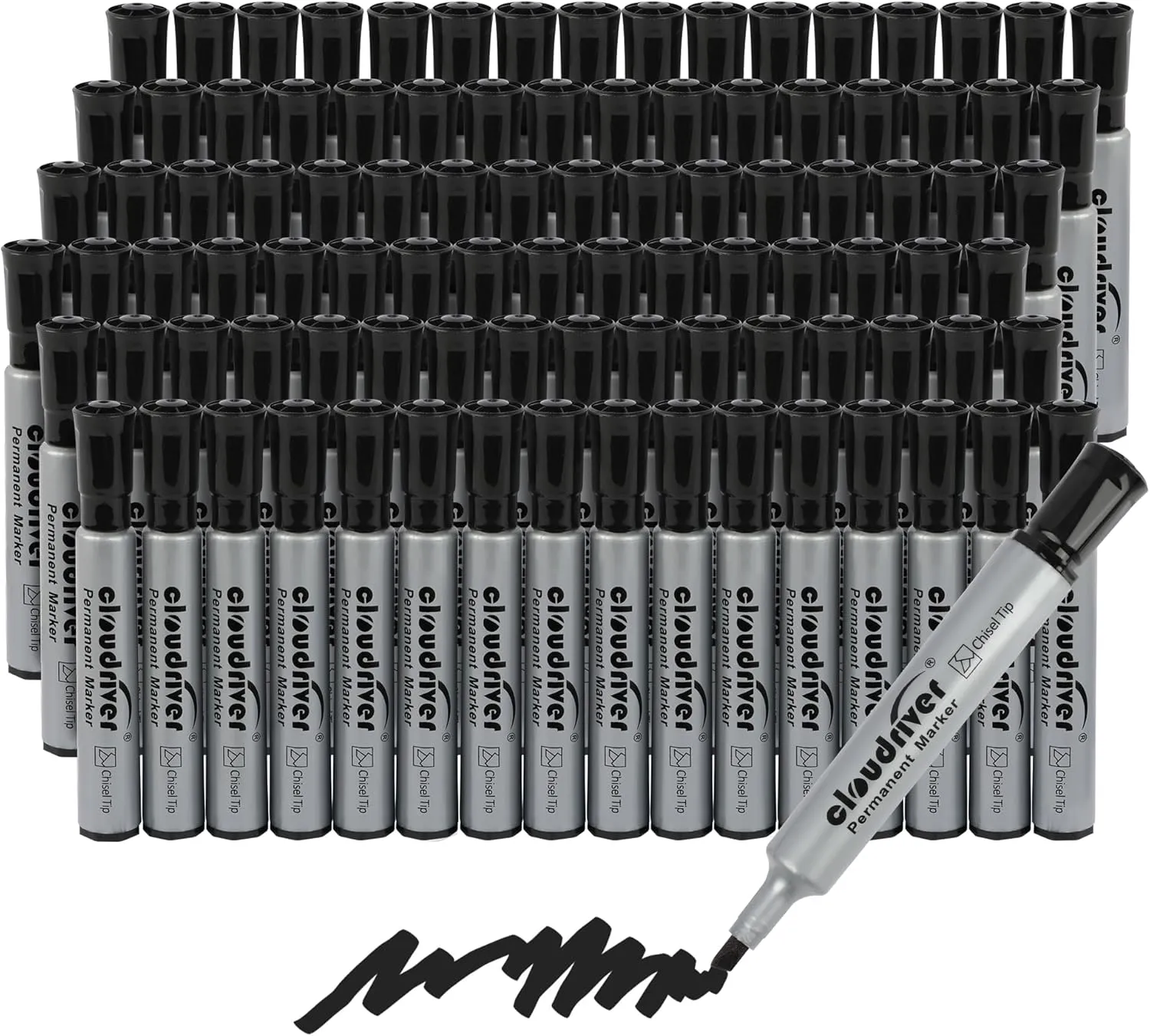 cloudriver Permanent Markers 96 Count, Black Permanent Marker Bulk Set, Chisel Tip, Premium Smear Proof Markers, Quick Drying Ink, Waterproof, Office Supplies for School, Office, Home