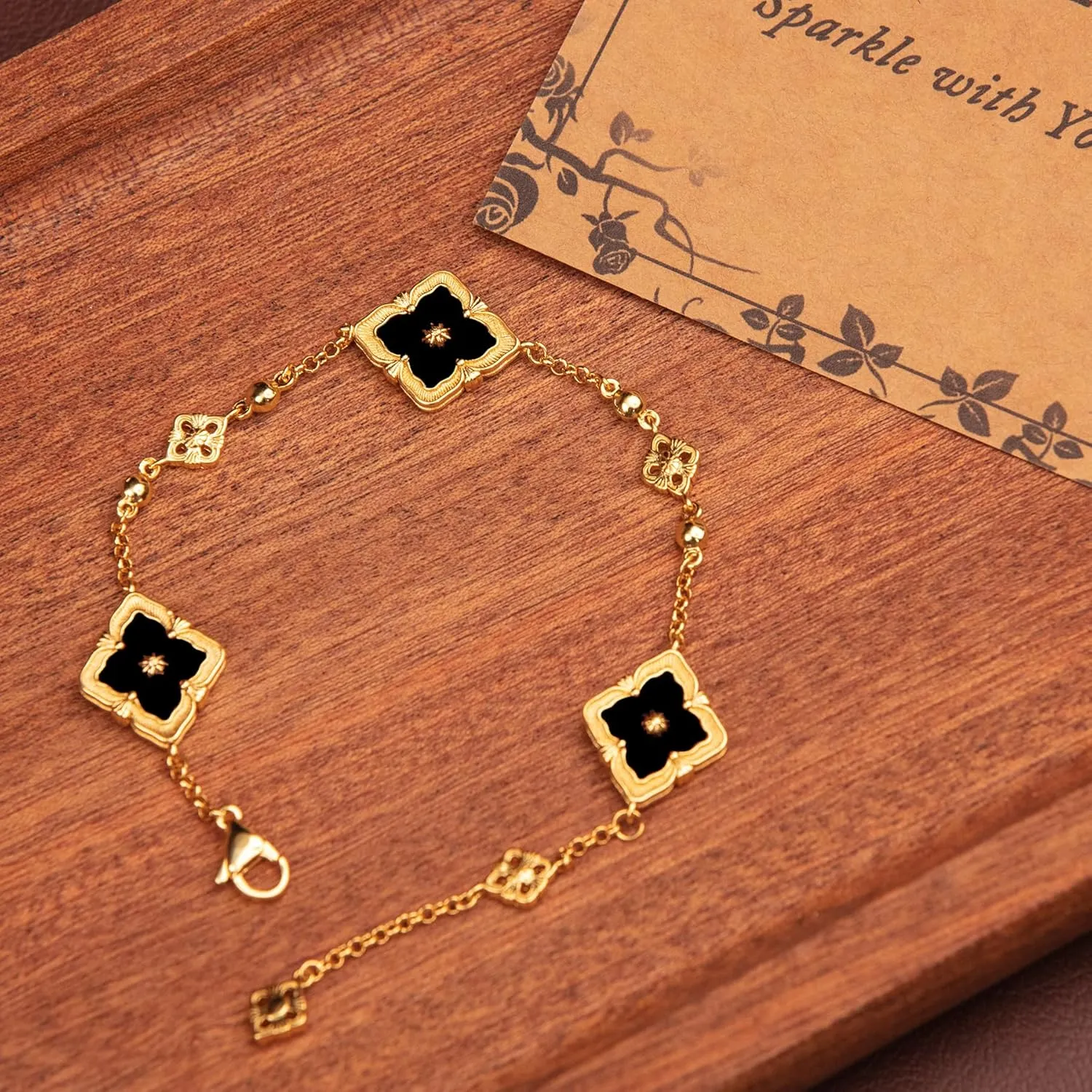 Clover Bracelets for Women - Four Leaf Clover Bracelet, Double-Sided Gold Lucky Bracelets, Birthday gift bracelet Jewelry Gifts