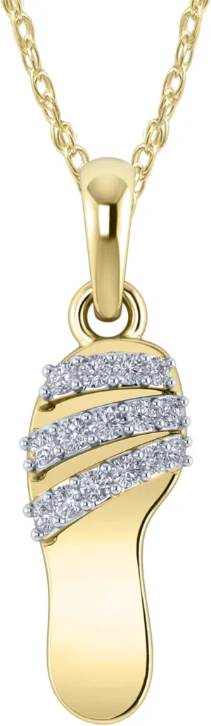 Collection 925 Sterling Silver 0.15 Carat (ctw) Round Cut Natural White Diamond Slipper Flip Flop Pendant Necklace, 18" Chain | H-I Color, I1-I2 Clarity