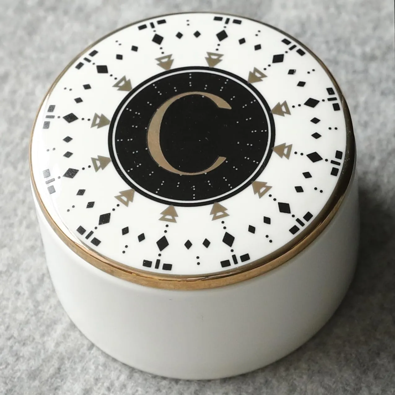 COLLECTIVE HOME - Monogram Jewelry Box, Bohemian Ceramic Trinket Box, Storage for Necklace Ring Bracelet Keys, Birthday Mother's Day Christmas Gift for Women, 3.25" x 2.5" (C)