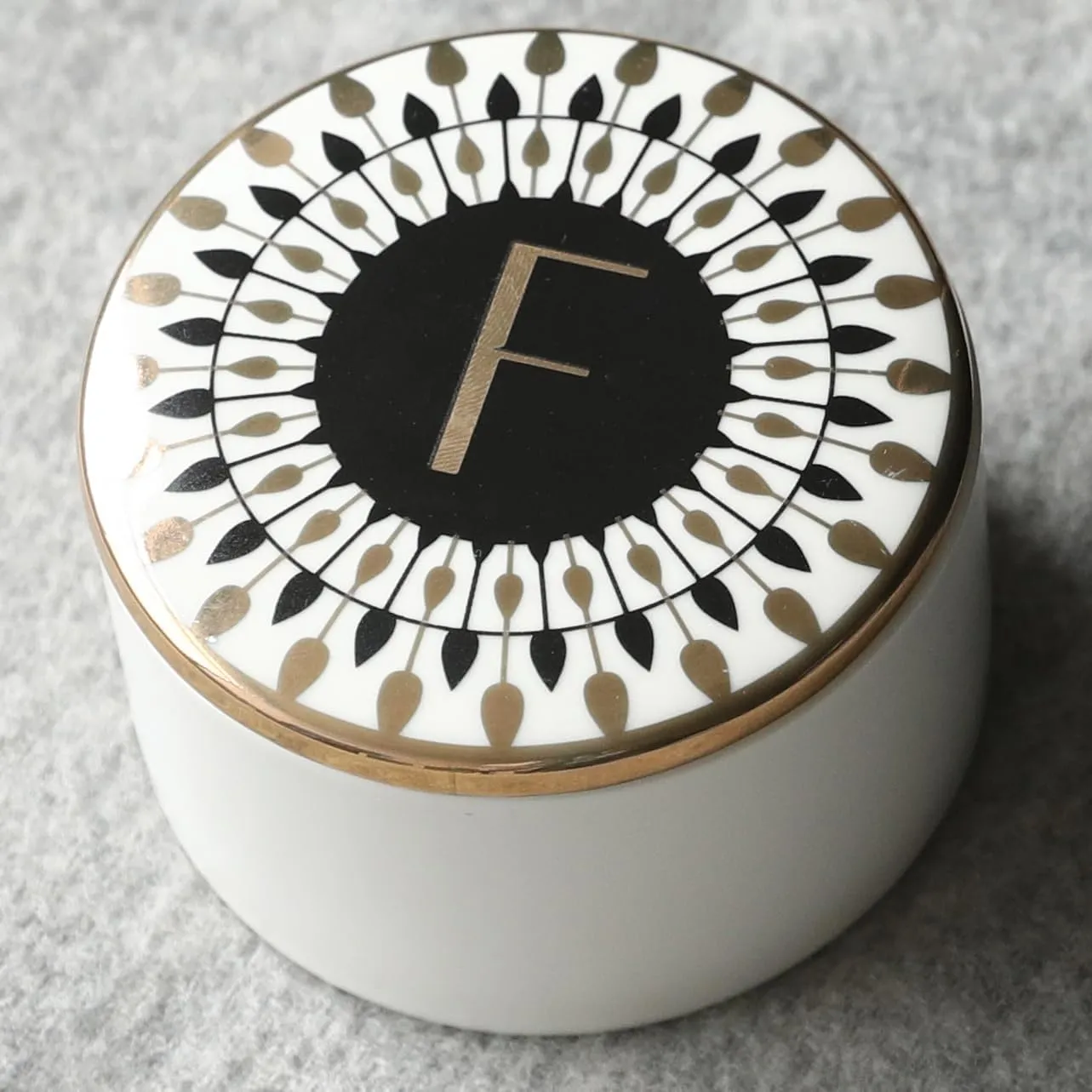 COLLECTIVE HOME - Monogram Jewelry Box, Bohemian Ceramic Trinket Box, Storage for Necklace Ring Bracelet Keys, Birthday Mother's Day Christmas Gift for Women, 3.25" x 2.5" (F)