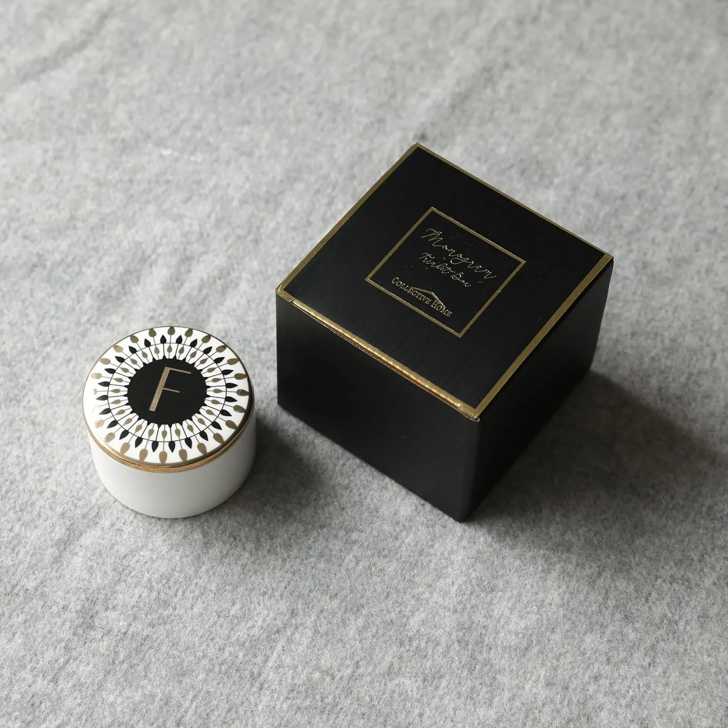COLLECTIVE HOME - Monogram Jewelry Box, Bohemian Ceramic Trinket Box, Storage for Necklace Ring Bracelet Keys, Birthday Mother's Day Christmas Gift for Women, 3.25" x 2.5" (F)