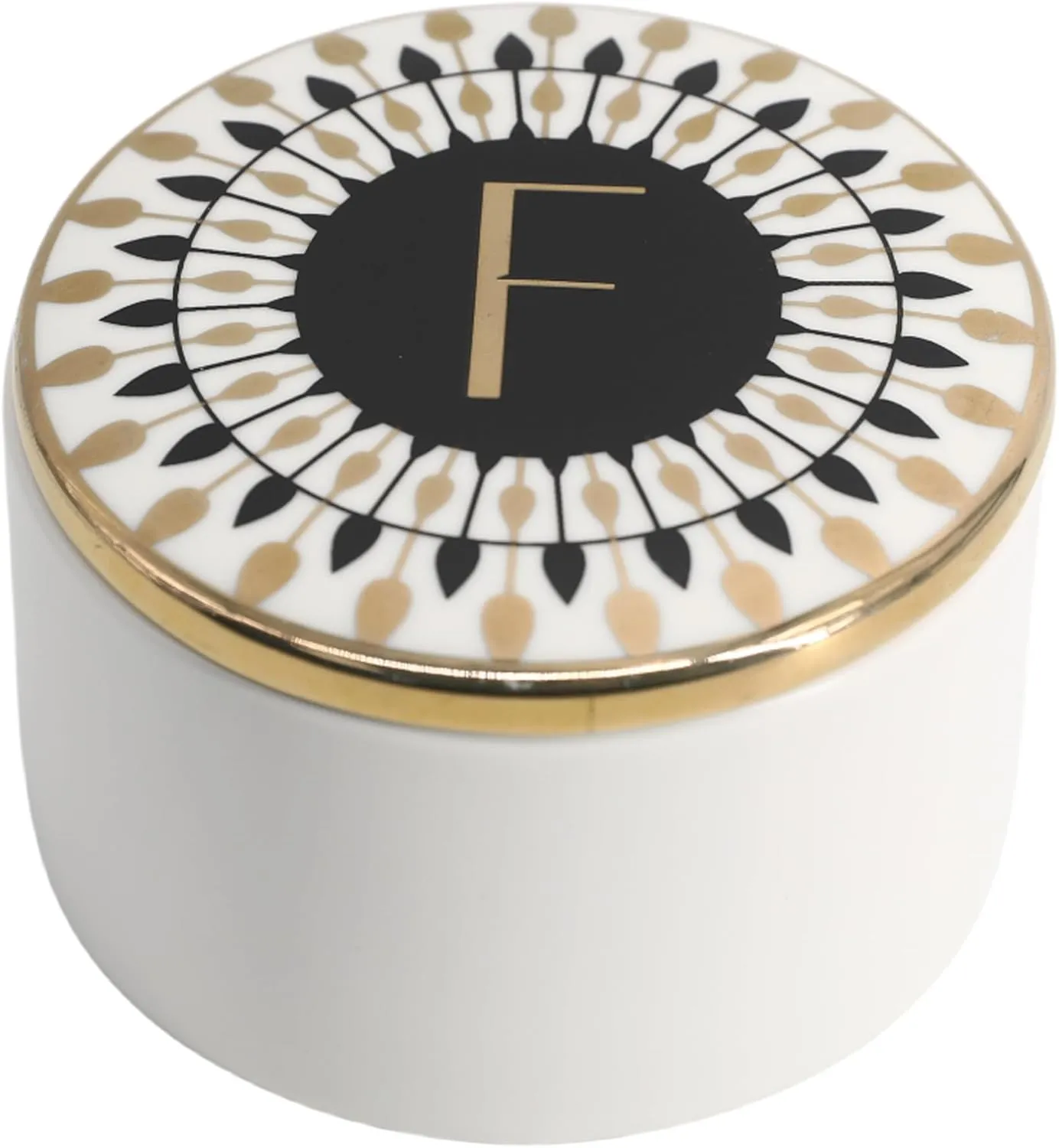 COLLECTIVE HOME - Monogram Jewelry Box, Bohemian Ceramic Trinket Box, Storage for Necklace Ring Bracelet Keys, Birthday Mother's Day Christmas Gift for Women, 3.25" x 2.5" (F)