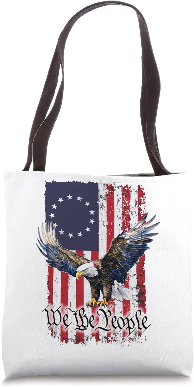 Colonial American Flag with a Blad Eagle and We The People Tote Bag