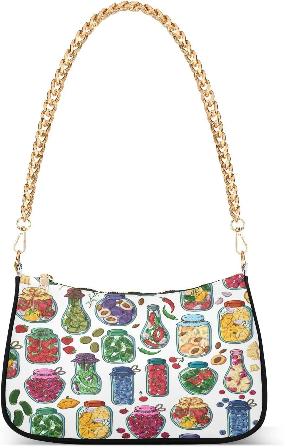 Color Pickle Tomato Chili Cucumber Shoulder Bag for Women Hobo Tote Handbag Gold Chain Crossbody Bag with Zipper Clutch Purse Handbags