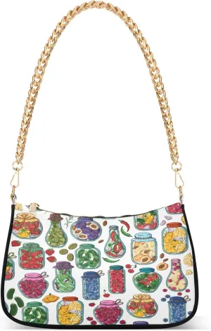 Color Pickle Tomato Chili Cucumber Shoulder Bag for Women Hobo Tote Handbag Gold Chain Crossbody Bag with Zipper Clutch Purse Handbags
