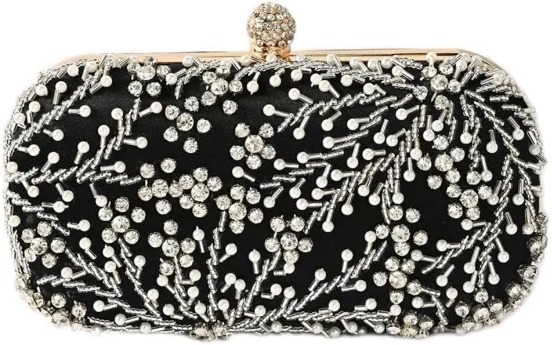 Comeon Women Rhinestone Clutch Evening Bags Pearl Clutch Purse Wedding Prom Purse Formal Cocktail Party Handbag
