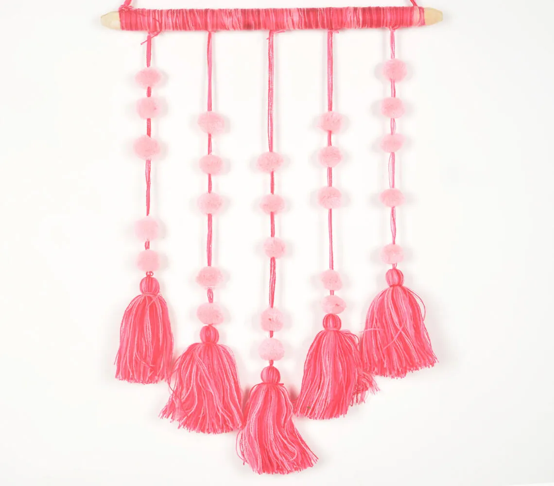Coral Tassels & Pom-Pom Wall Hanging