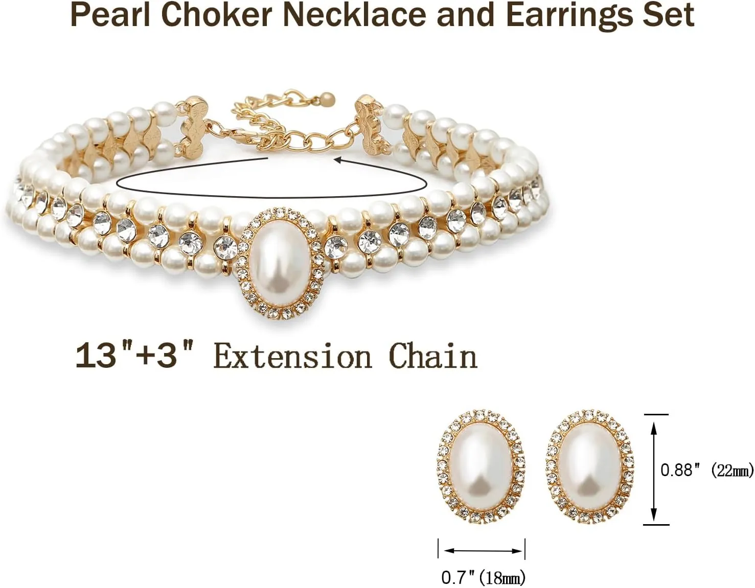 Costume Layered Twisted Gold Pearl Necklace Choker Chunky Glass Statement Pearl Necklace and Earring set, good gift for women Faux pearl necklace set imitation pearl necklace and earring
