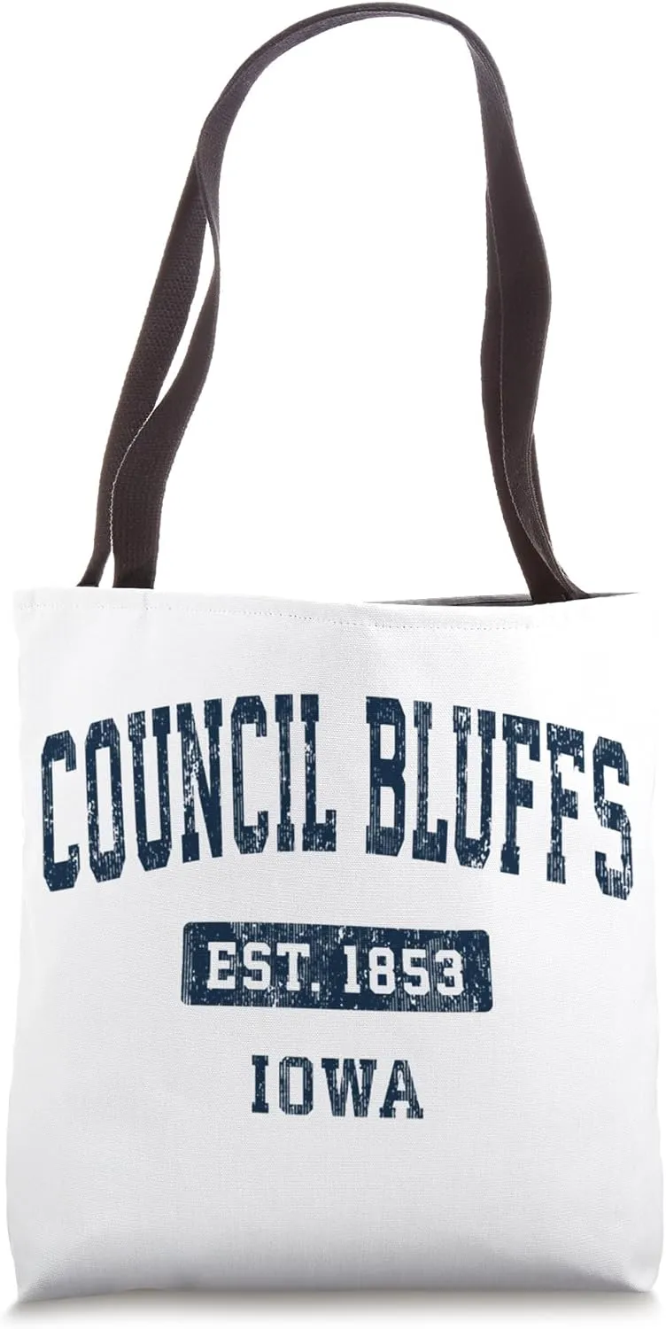 Council Bluffs Iowa IA Vintage Sports Established Navy Tote Bag