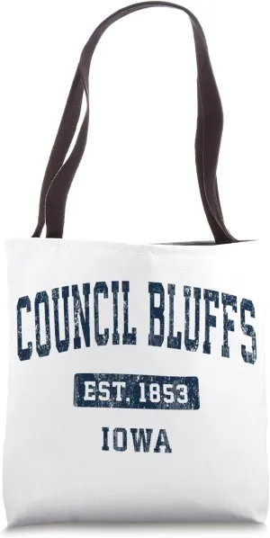 Council Bluffs Iowa IA Vintage Sports Established Navy Tote Bag
