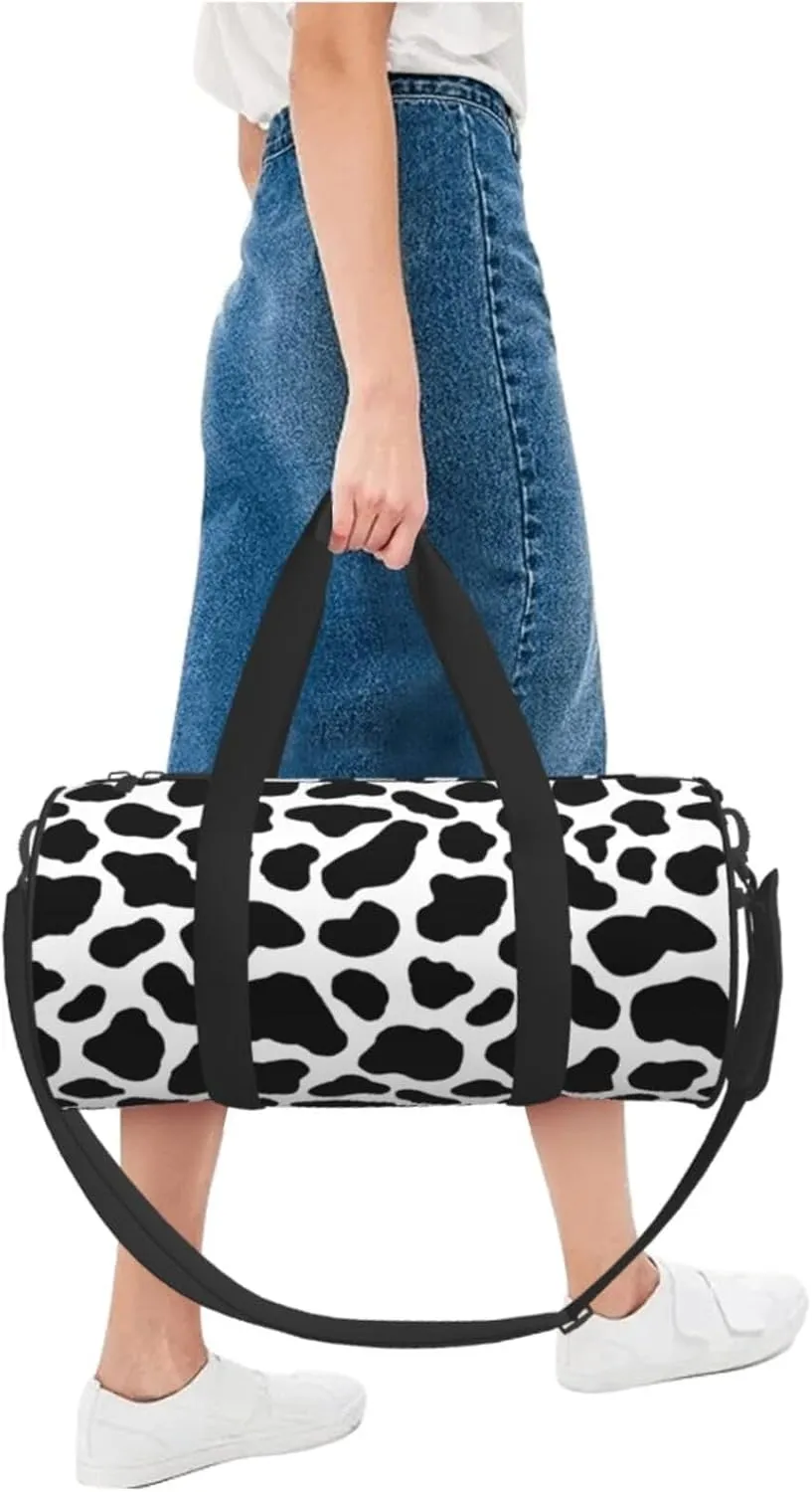 Cow Hide Holstein Cattle Texture Cow Skin Round Travel Duffel Bag Large Capacity Gym Sports Bags for Hiking Vacation Trips