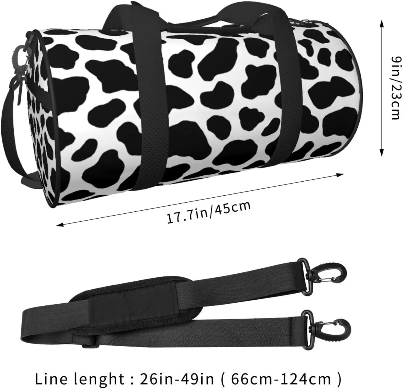 Cow Hide Holstein Cattle Texture Cow Skin Round Travel Duffel Bag Large Capacity Gym Sports Bags for Hiking Vacation Trips