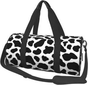Cow Hide Holstein Cattle Texture Cow Skin Round Travel Duffel Bag Large Capacity Gym Sports Bags for Hiking Vacation Trips